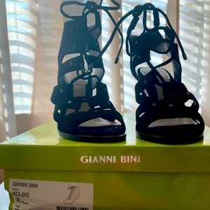 Lace up black sandals, 3 inch heels size 6.